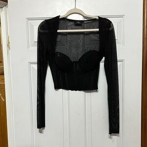 Milk & Honey sheer sequin long sleeve bustier top